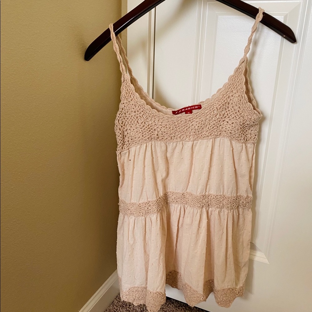 Tan boho crocheted tank top